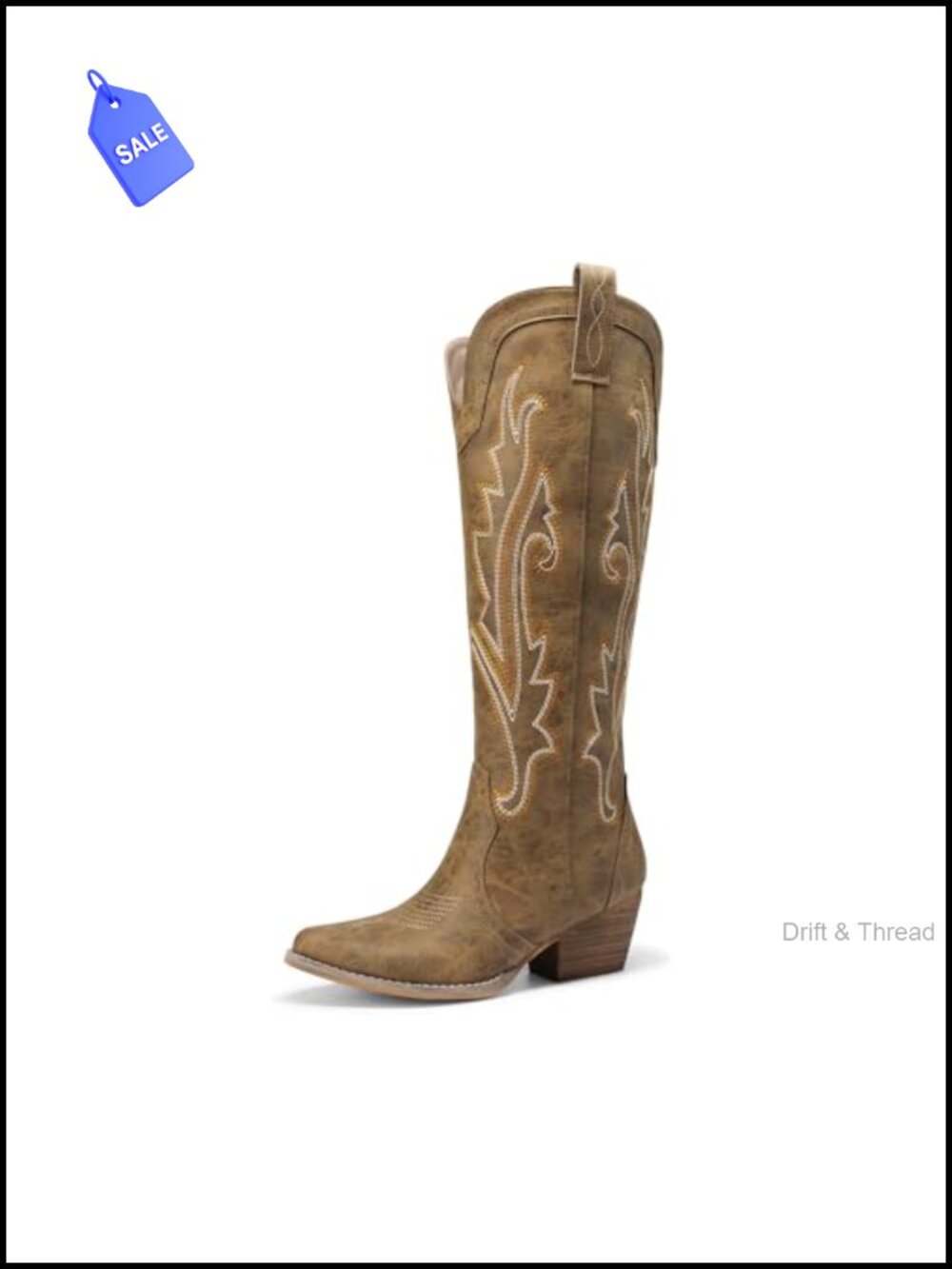 Women's Embroidered Western Knee-High Cowboy Boots Faux Leather Pull-On
